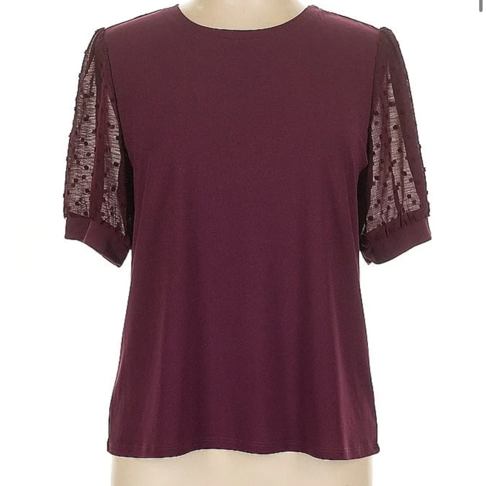 CeCe Purple Blouse with Lace Sleeves